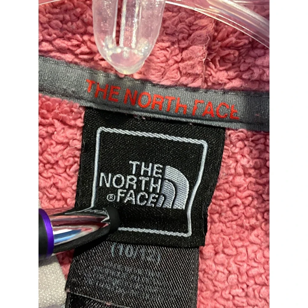 The North Face Girls Pink Grey Denali Hooded Fleece Jacket Size M 10/12 Full Zip